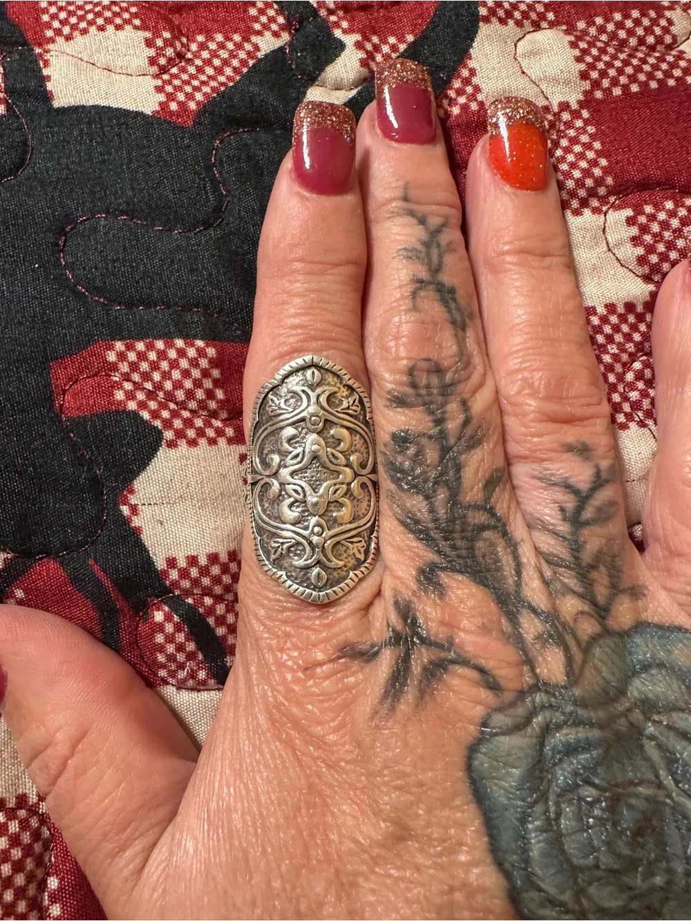 Intricate Silver Filigree Oval Statement Ring - Silver